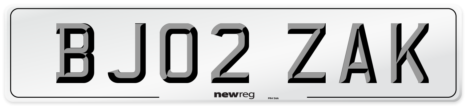 BJ02 ZAK Number Plate from New Reg